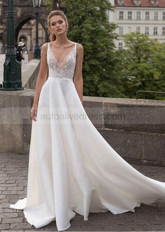 Ivory Lace Taffeta Wrapped Wedding Dress